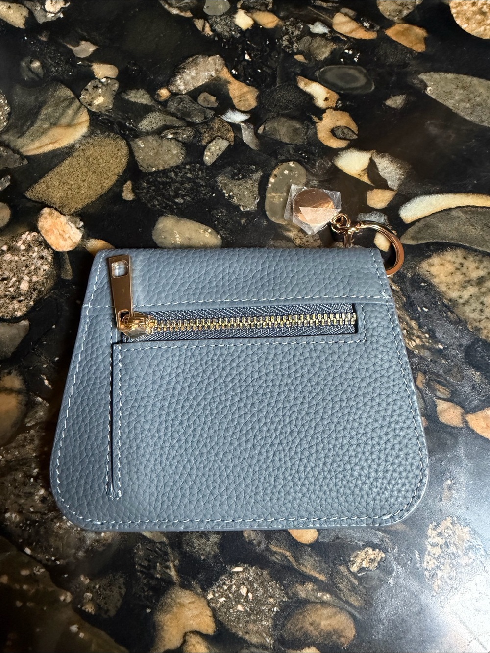 Women's Pebbled Leather Wallet - Steel Blue - Picture 4 of 4